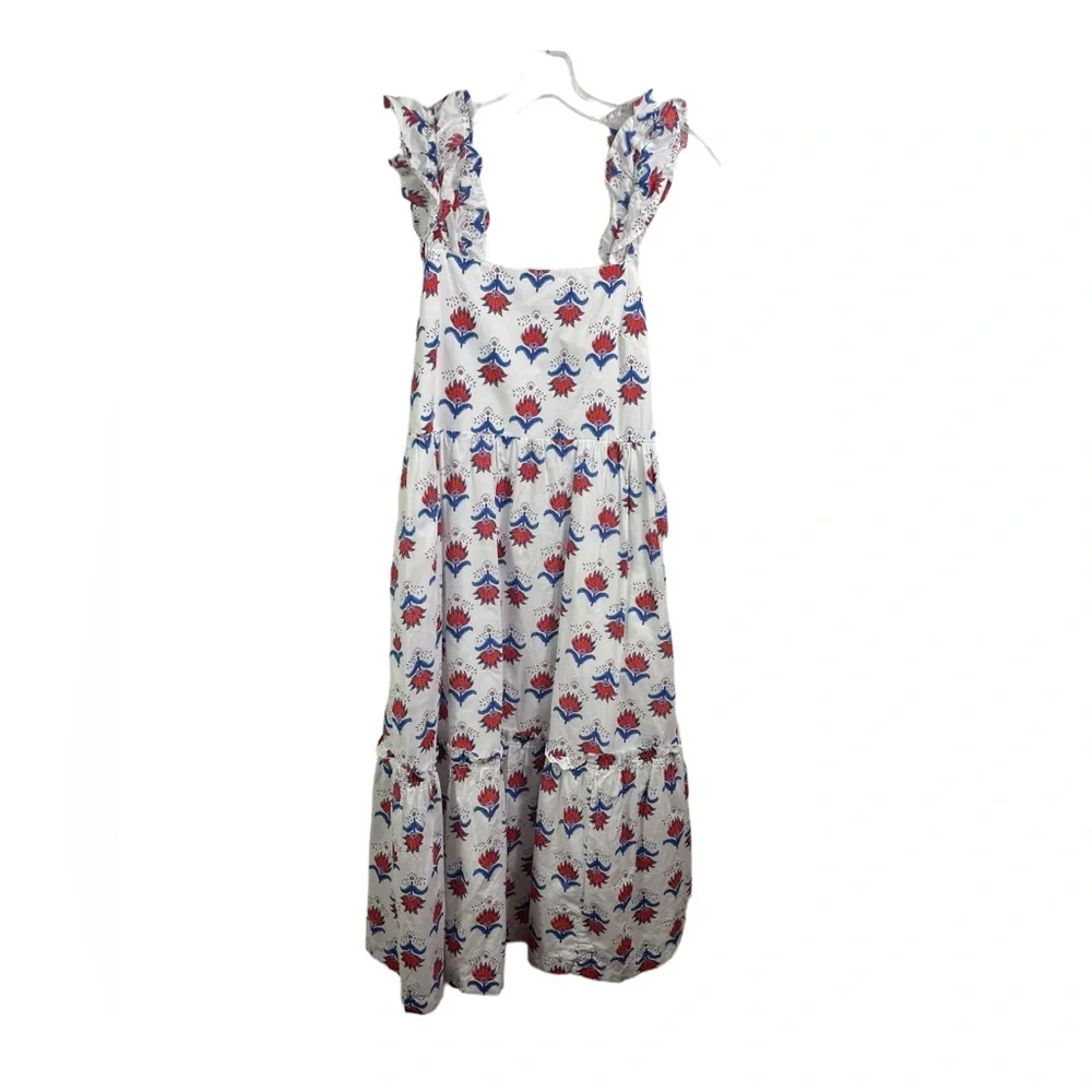 J. Crew White Midi Dress with Red & Blue Floral Print